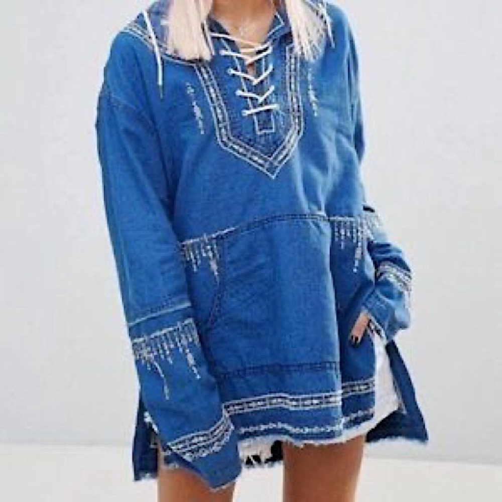 Blank NYC Embroidered Chambray Hoodie